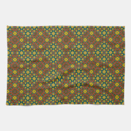 Cooles blaues gelbes Retro geometrisches Ethnic Tr Geschirrtuch