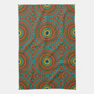 Cooles blaues gelbes Retro geometrisches Ethnic Tr Geschirrtuch
