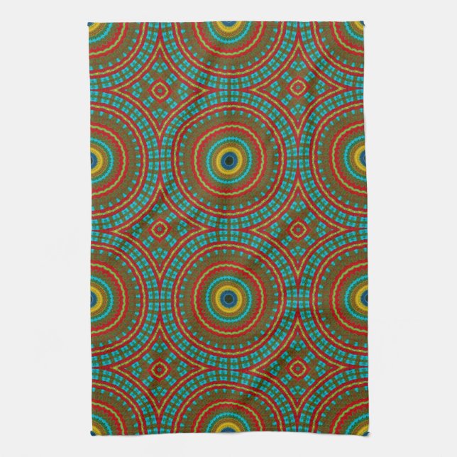 Cooles blaues gelbes Retro geometrisches Ethnic Tr Geschirrtuch (Vertikal)