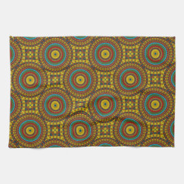 Cooles blaues gelbes Retro geometrisches Ethnic Tr Geschirrtuch