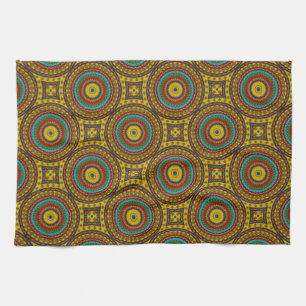 Cooles blaues gelbes Retro geometrisches Ethnic Tr Geschirrtuch