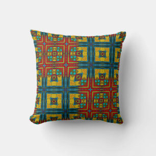 Cooles blaues gelbes Retro geometrisches Ethnic Tr Kissen