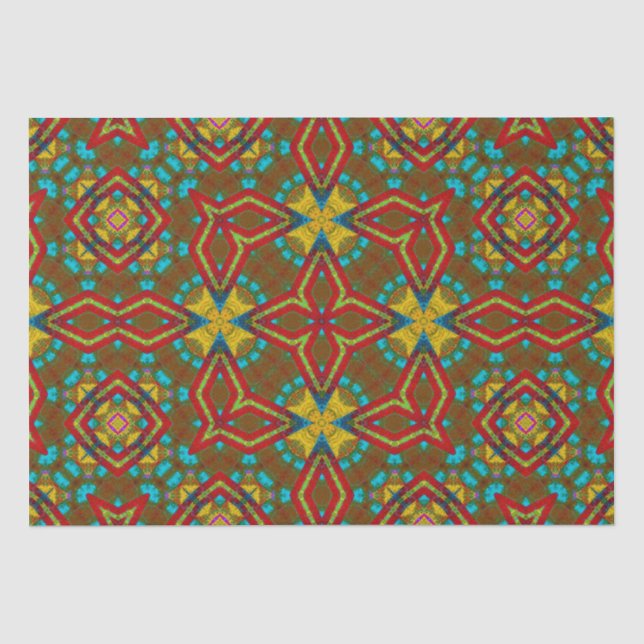 Cooles blaues gelbes Retro geometrisches Ethnic Tr Seidenpapier (Vorderseite)