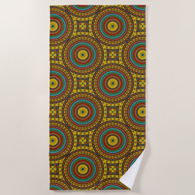 Cooles blaues gelbes Retro geometrisches Ethnic Tr Strandtuch (Vorderseite)
