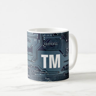Cooles blaues Leiterplatten-Foto Fett Monogramm Kaffeetasse