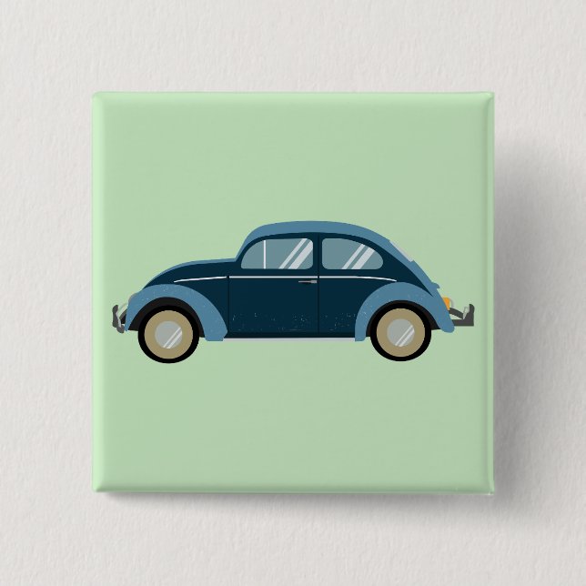 cooles blaues Retro-Auto mit Schrammen Button (Vorderseite)