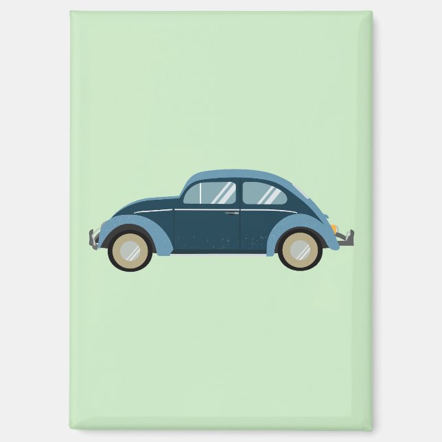 cooles blaues Retro-Auto mit Schrammen Magnet (Vorderseite)