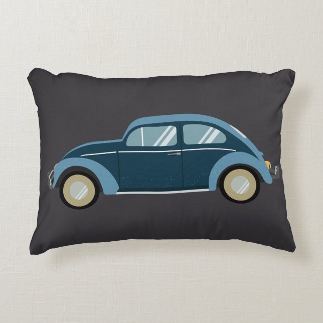 cooles blaues Retroauto mit Manschetten Dekokissen (Vorderseite)