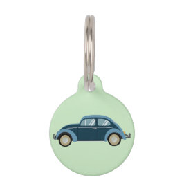 cooles blaues Retroauto mit Manschetten Haustiermarke