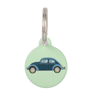 cooles blaues Retroauto mit Manschetten Haustiermarke