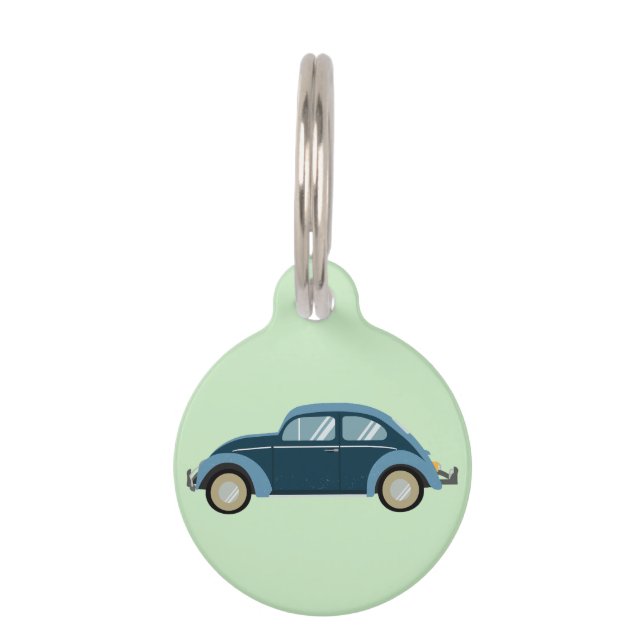 cooles blaues Retroauto mit Manschetten Haustiermarke (Vorderseite)