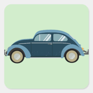 cooles blaues Retroauto mit Manschetten Quadratischer Aufkleber