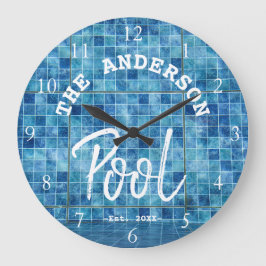Cooles blaues Schwimmbad Familienname La Große Wanduhr