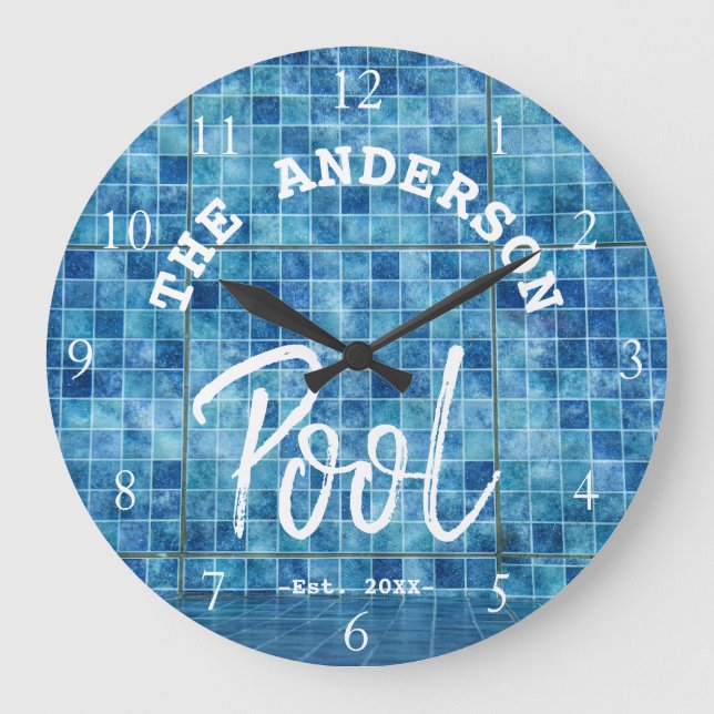 Cooles blaues Schwimmbad Familienname La Große Wanduhr (Vorderseite)
