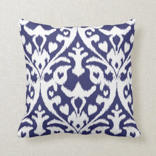 Cooles blaues und weißes ikat Stammes- Muster Kissen