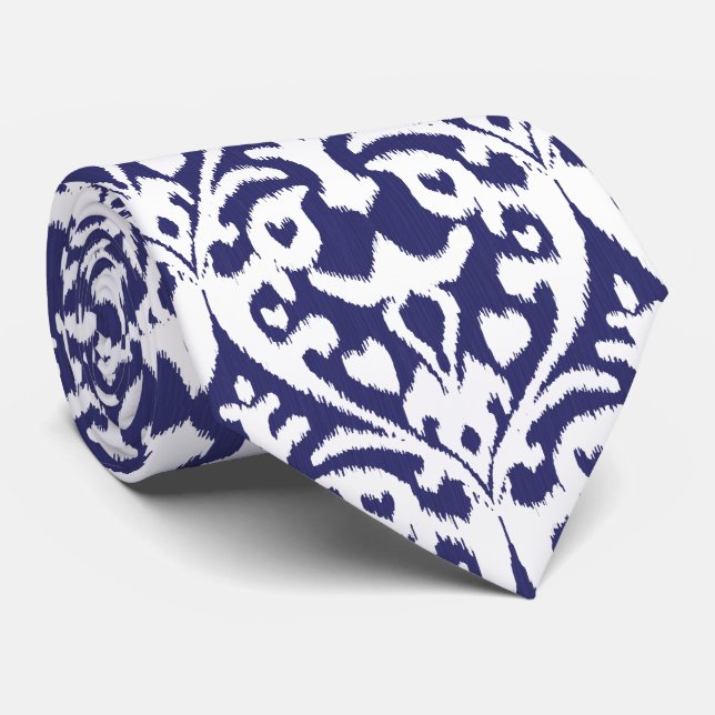 Cooles blaues und weißes ikat Stammes- Muster Krawatte (Gerollt)