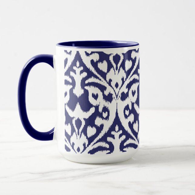 Cooles blaues und weißes ikat Stammes- Muster Tasse (Links)