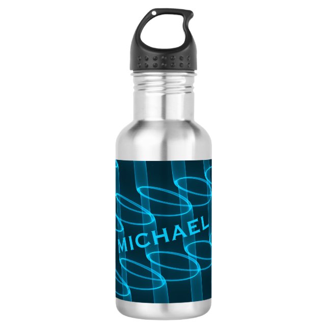 Cooles Blaues Wellenmuster Personalisiert Edelstahlflasche (Vorderseite)