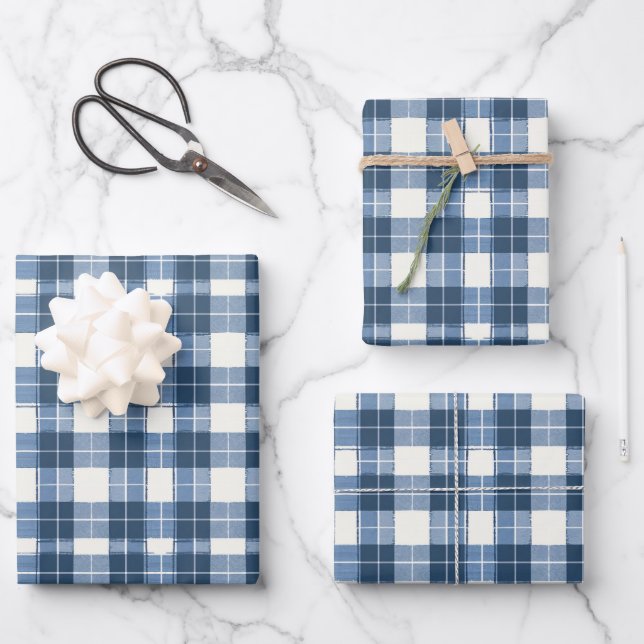 Cooles, blaugekacheltes kariertes Muster Geschenkpapier Set (Vorderseite)