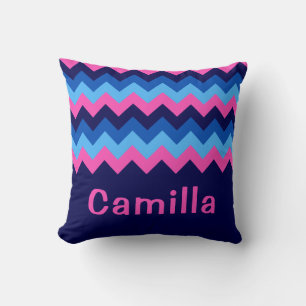 Cooles blaurosa Zickzack Monogram Kissen