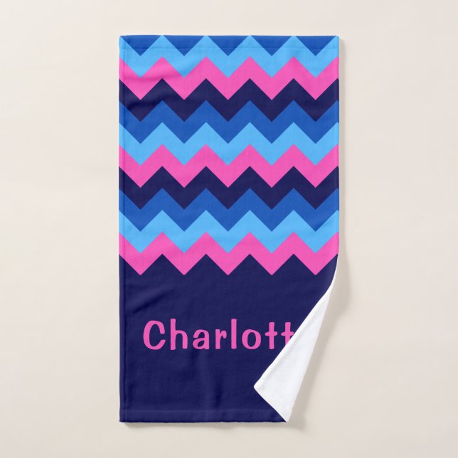 Cooles blaurosa Zickzack Monogramm Handtuch (Handtuch)
