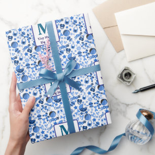 cooles Blue Baby Kinderzimmer Pattern personalisie Geschenkpapier