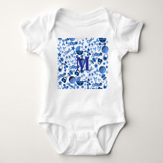 cooles Blue Baby Kinderzimmer Pattern personalisie Strampler (Vorderseite)