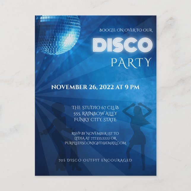 Cooles Blue Disco Ball Party Postkarte (Vorderseite)