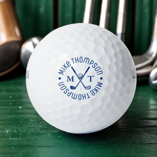Cooles Blue Logo Monogram für einen Golfspieler Golfball (Von Creator hochgeladen)