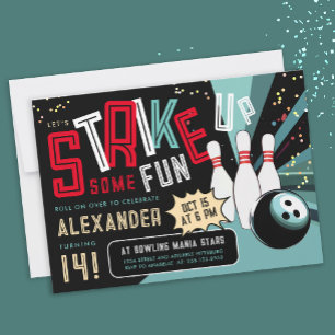 Cooles Bowling, lass uns loslegen, rote schwarze S Einladung