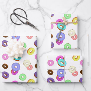 Cooles, buntes Donuts-Muster weiß Geschenkpapier Set