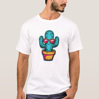 Cooles Cactus Patch - Retro-Sonnenbrille bestickt T-Shirt