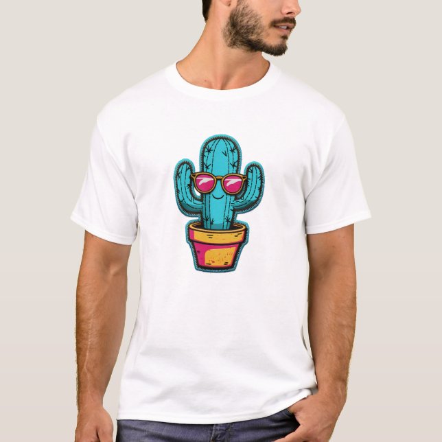 Cooles Cactus Patch - Retro-Sonnenbrille bestickt T-Shirt (Vorderseite)