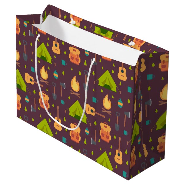 Cooles Camping Design Outdoorsy-Muster Große Geschenktüte (Vorderseite Schrägansicht)