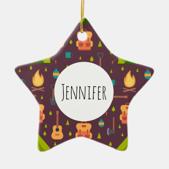 Cooles Camping Muster Außengestaltung Keramik Ornament (Vorne)