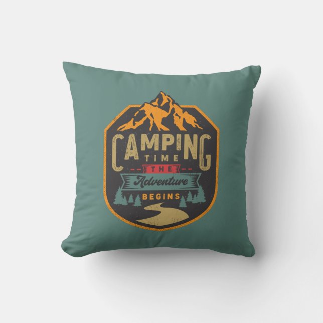 cooles Camping Zeitabenteuer Wortart Kissen (Vorderseite)