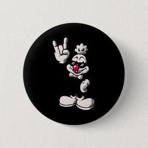 Cooles Cartoon-Huhn Retro-Hahn Rock-Handzeichen Button