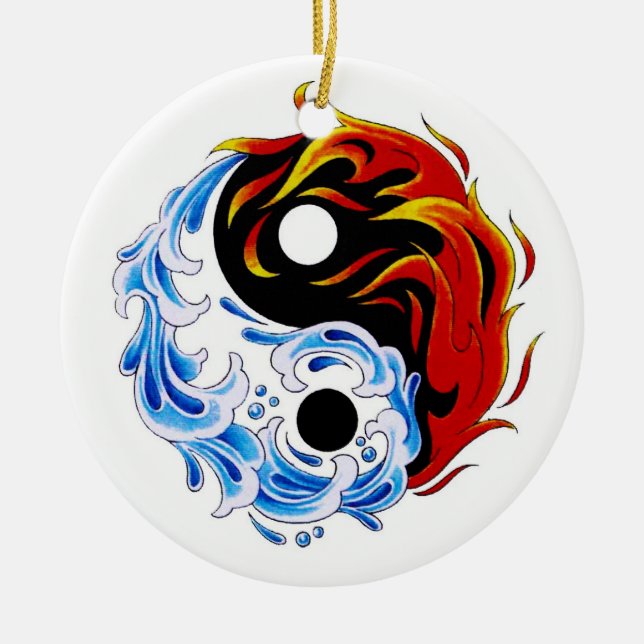 Cooles Cartoontätowierungssymbol-Wasserfeuer Yin Keramik Ornament (Vorne)