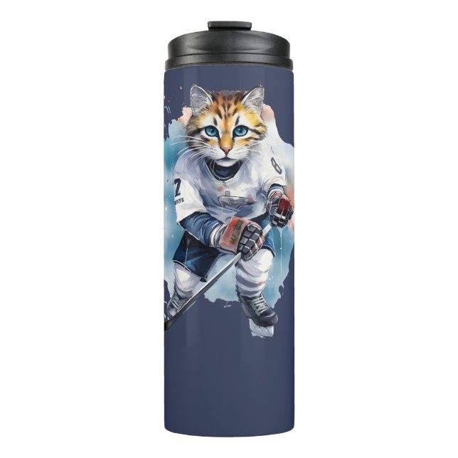 Cooles Cat Ice Hockey Thermosbecher (Vorderseite)