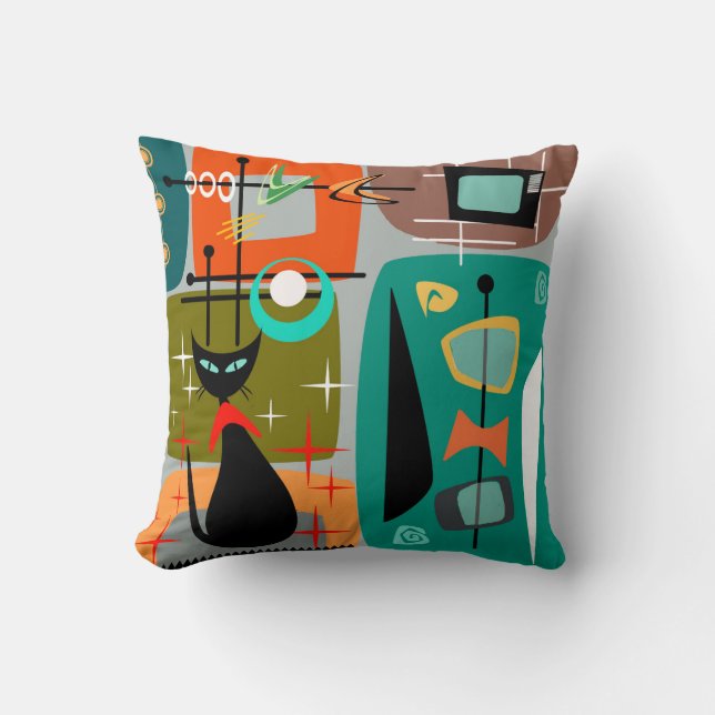 Cooles Cat Mid Century Modern Style Cushion Kissen (Vorderseite)