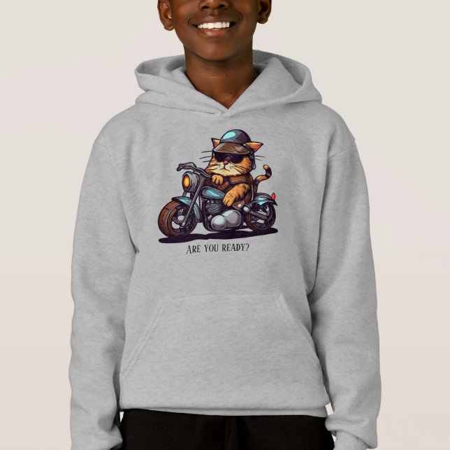 Cooles Cat Riding Motorrad Sind Sie bereit Hoodie (Vorderseite)