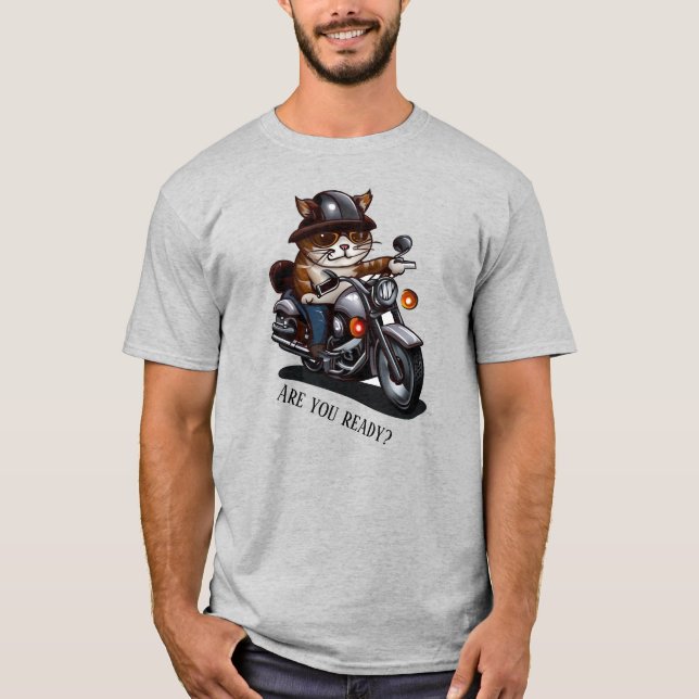 Cooles Cat Riding Motorrad Sind Sie bereit T-Shirt (Vorderseite)