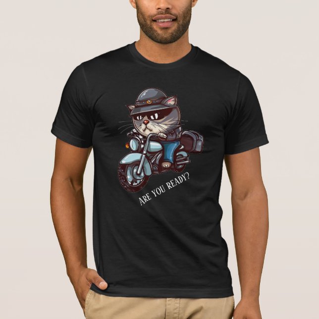Cooles Cat Riding Motorrad Sind Sie bereit T-Shirt (Vorderseite)