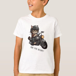 Cooles Cat Riding Motorrad Sind Sie bereit T-Shirt