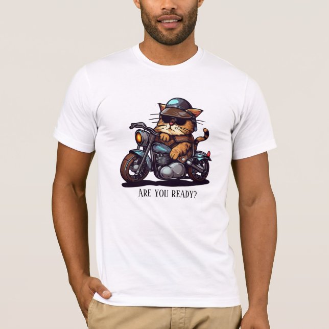 Cooles Cat Riding Motorrad Sind Sie bereit T-Shirt (Vorderseite)