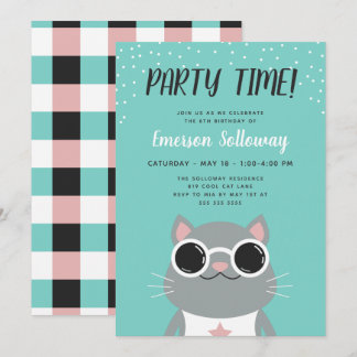 Cooles Cat Türkise Kindergeburtstag Party Einladung