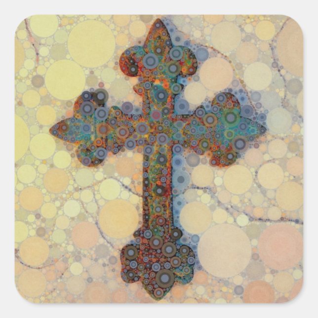 Cooles Christliches Kreuz-Mosaikmuster Quadratischer Aufkleber (Vorderseite)