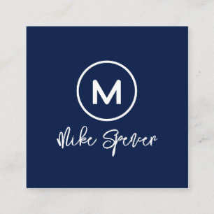 Cooles Circle Monogramm auf blauem Quadrat Telefonnummerkarte