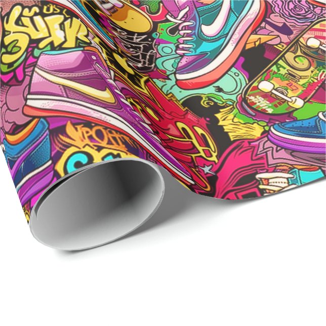 Cooles Comic-Graffiti-Kachel-Muster Geschenkpapier (Rolleneckpunkt)