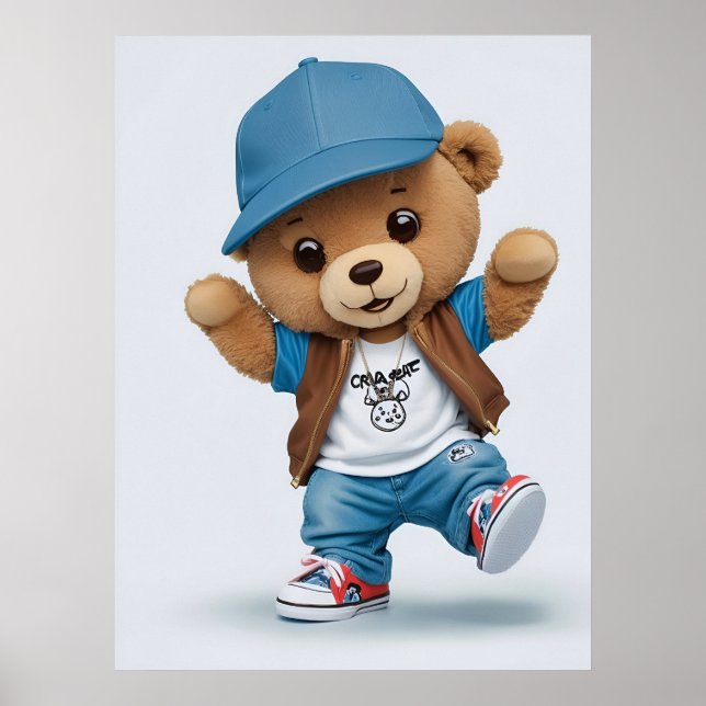Cooles Comic Teddy Bear im Hip Hop Stil Kunst Kuns Poster (Vorne)